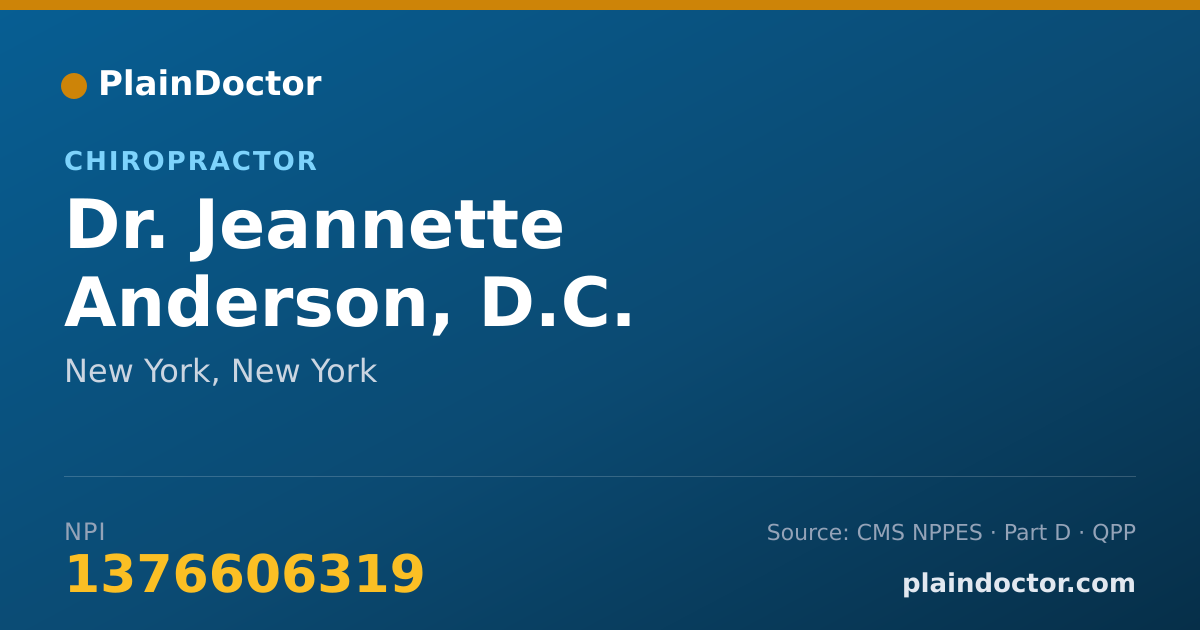 Shareable card for Jeannette Anderson, D.C. - Chiropractor, New York, NY