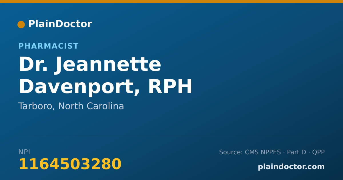 Shareable card for Jeannette Davenport, RPH - Pharmacist, Tarboro, NC