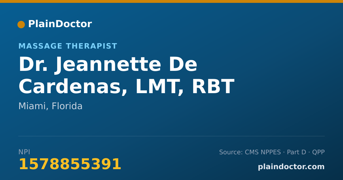Shareable card for Jeannette De Cardenas, LMT, RBT - Massage Therapist, Miami, FL