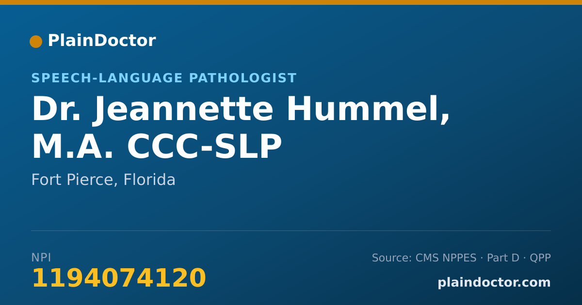 Shareable card for Jeannette Hummel, M.A. CCC-SLP - Speech-Language Pathologist, Fort Pierce, FL