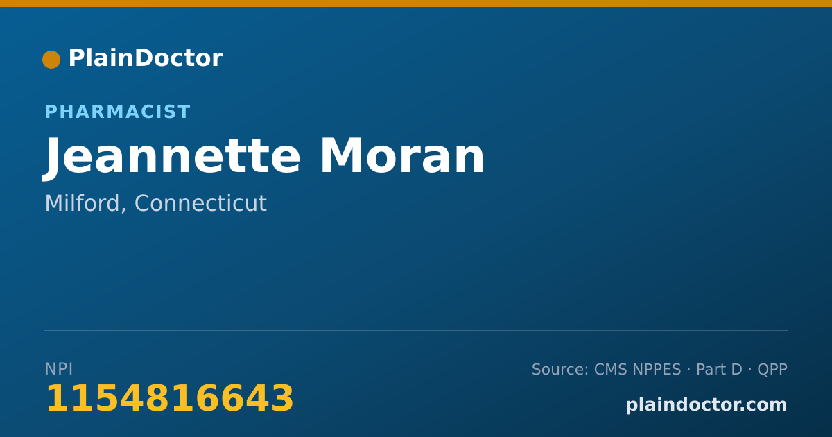 Shareable card for Jeannette Moran - Pharmacist, Milford, CT