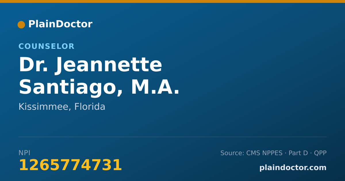 Shareable card for Jeannette Santiago, M.A. - Counselor, Kissimmee, FL