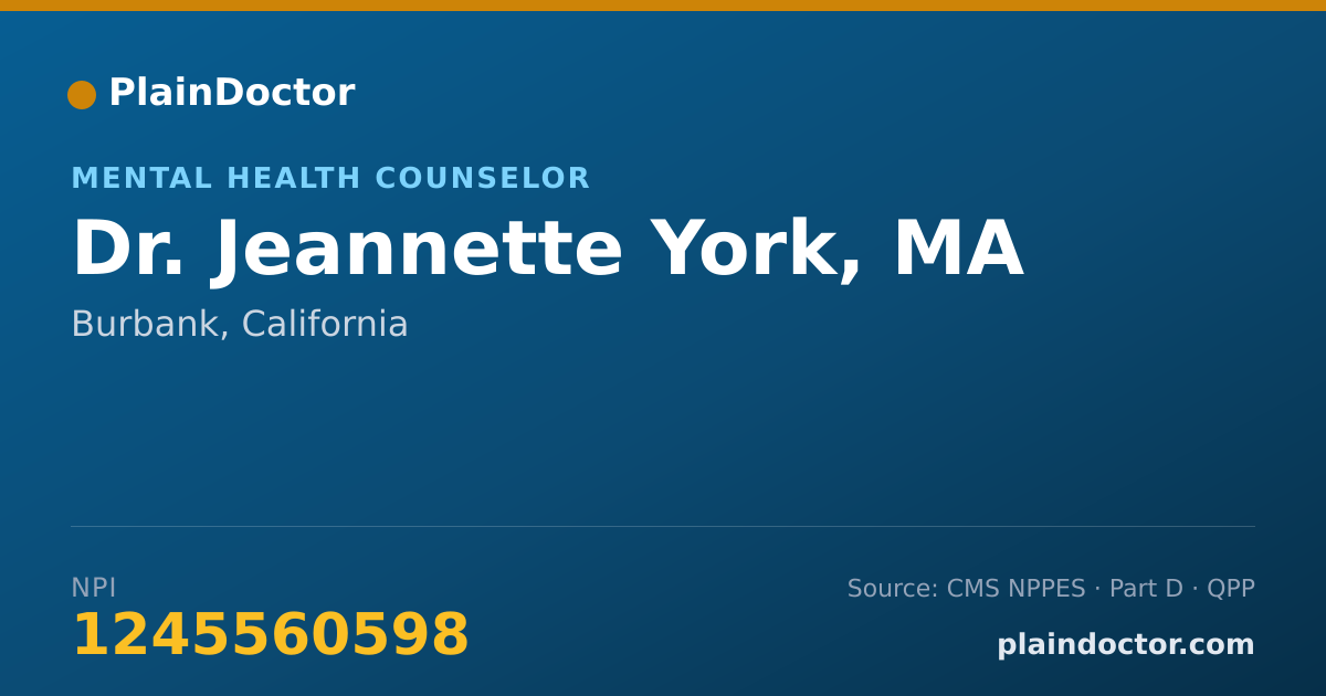 Shareable card for Jeannette York, MA - Mental Health Counselor, Burbank, CA