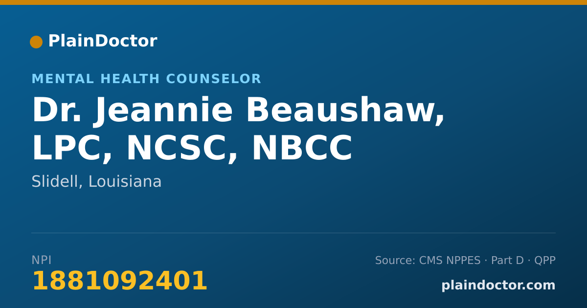 Shareable card for Jeannie Beaushaw, LPC, NCSC, NBCC - Mental Health Counselor, Slidell, LA