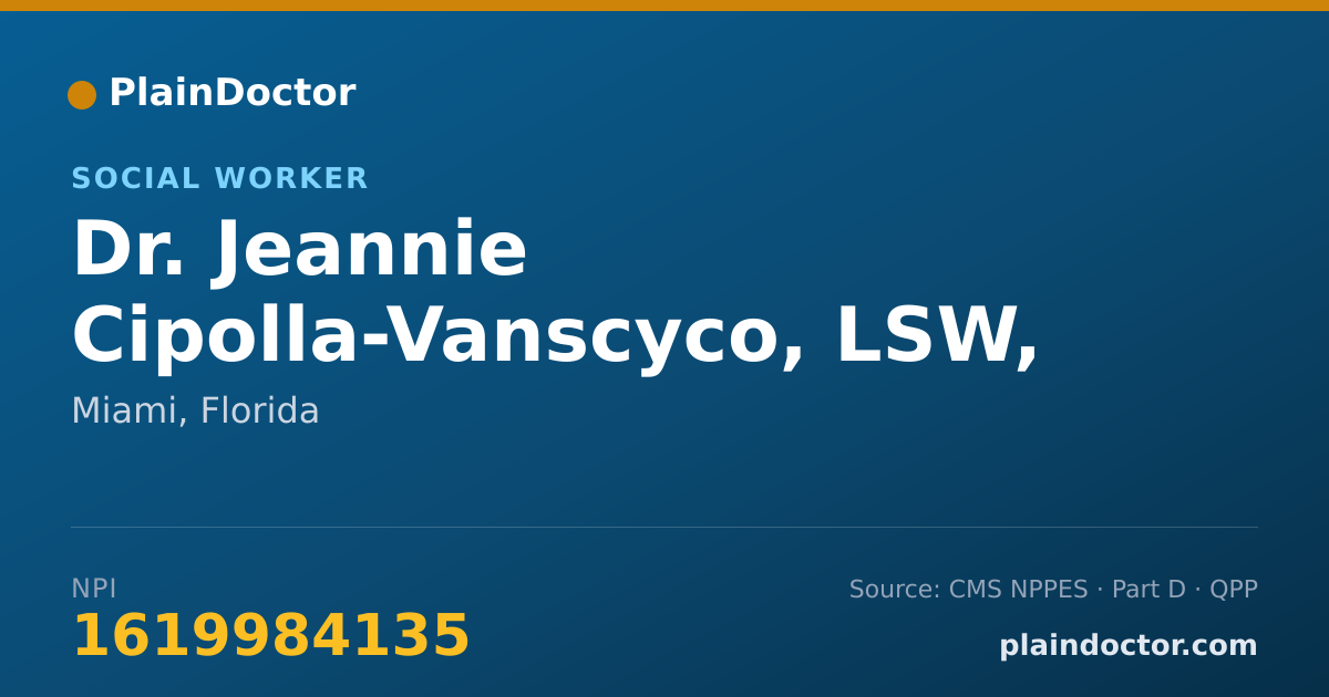 Shareable card for Jeannie Cipolla-Vanscyco, LSW, MSW - Social Worker, Miami, FL