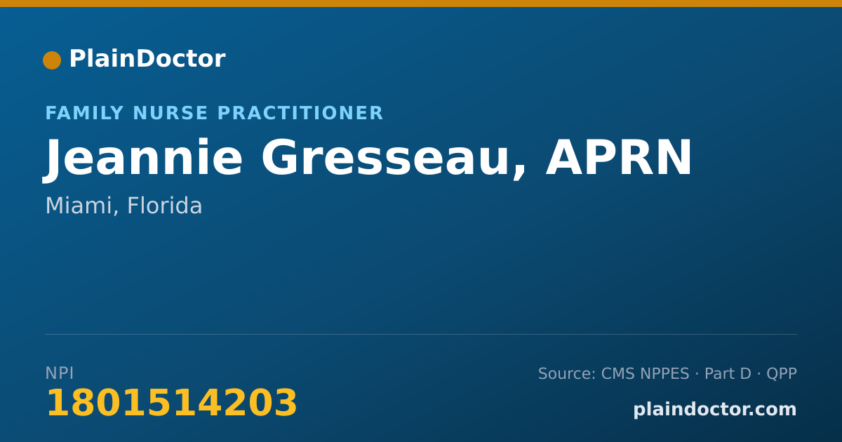 Shareable card for Jeannie Gresseau, APRN - Family Nurse Practitioner, Miami, FL