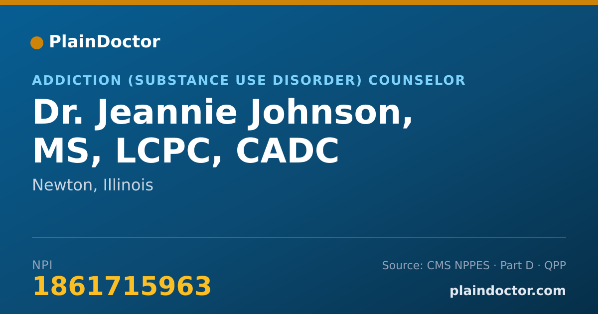 Shareable card for Jeannie Johnson, MS, LCPC, CADC - Addiction (Substance Use Disorder) Counselor, Newton, IL