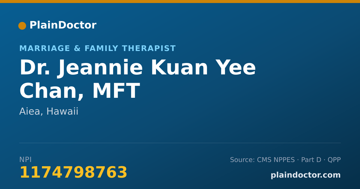 Shareable card for Jeannie Kuan Yee Chan, MFT - Marriage & Family Therapist, Aiea, HI