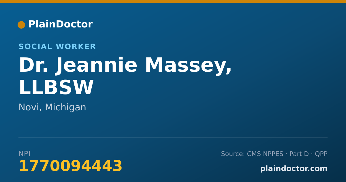 Shareable card for Jeannie Massey, LLBSW - Social Worker, Novi, MI