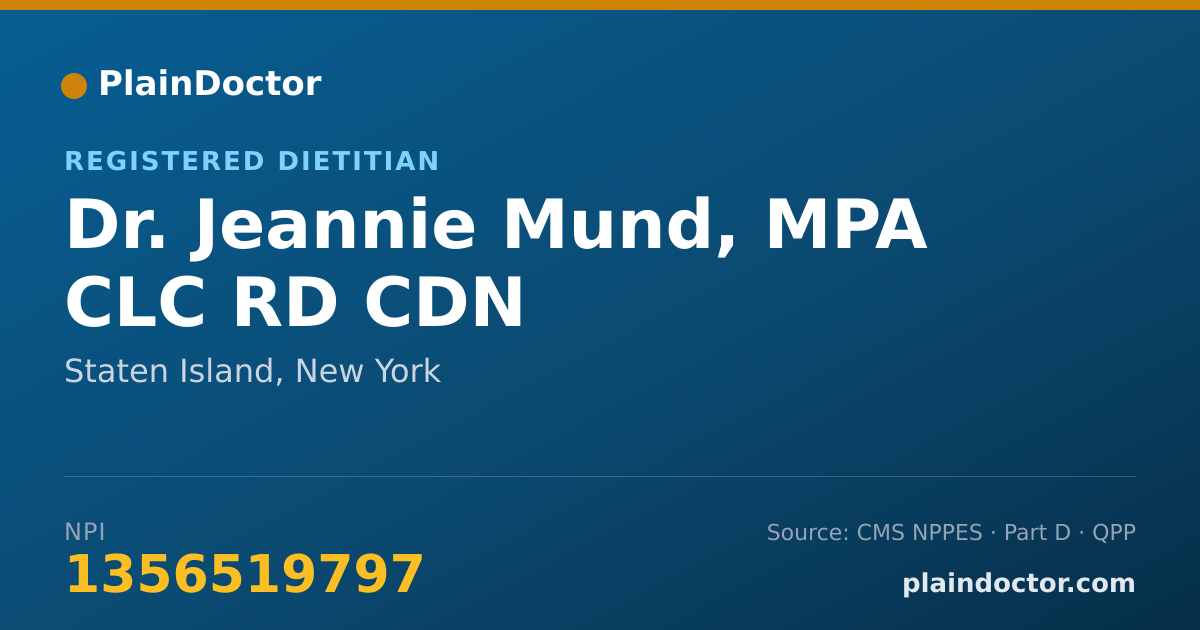 Shareable card for Jeannie Mund, MPA CLC RD CDN - Registered Dietitian, Staten Island, NY