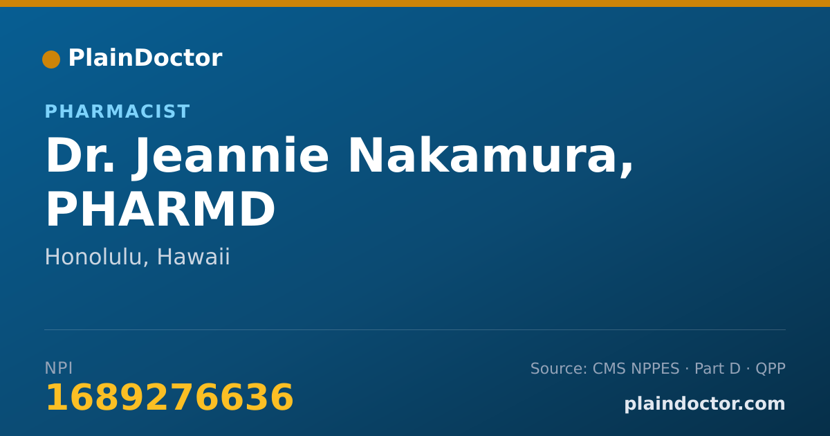 Shareable card for Jeannie Nakamura, PHARMD - Pharmacist, Honolulu, HI