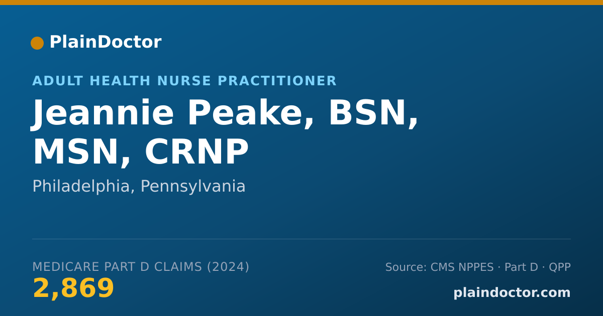 Shareable card for Jeannie Peake, BSN, MSN, CRNP - Adult Health Nurse Practitioner, Philadelphia, PA