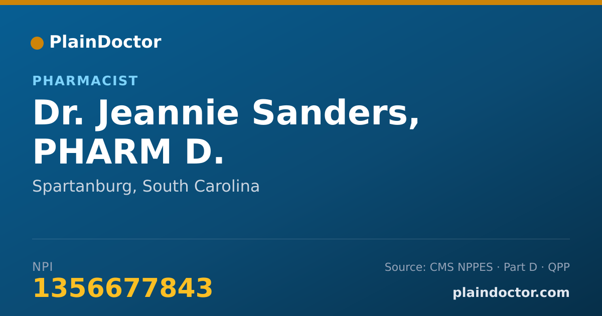 Shareable card for Jeannie Sanders, PHARM D. - Pharmacist, Spartanburg, SC