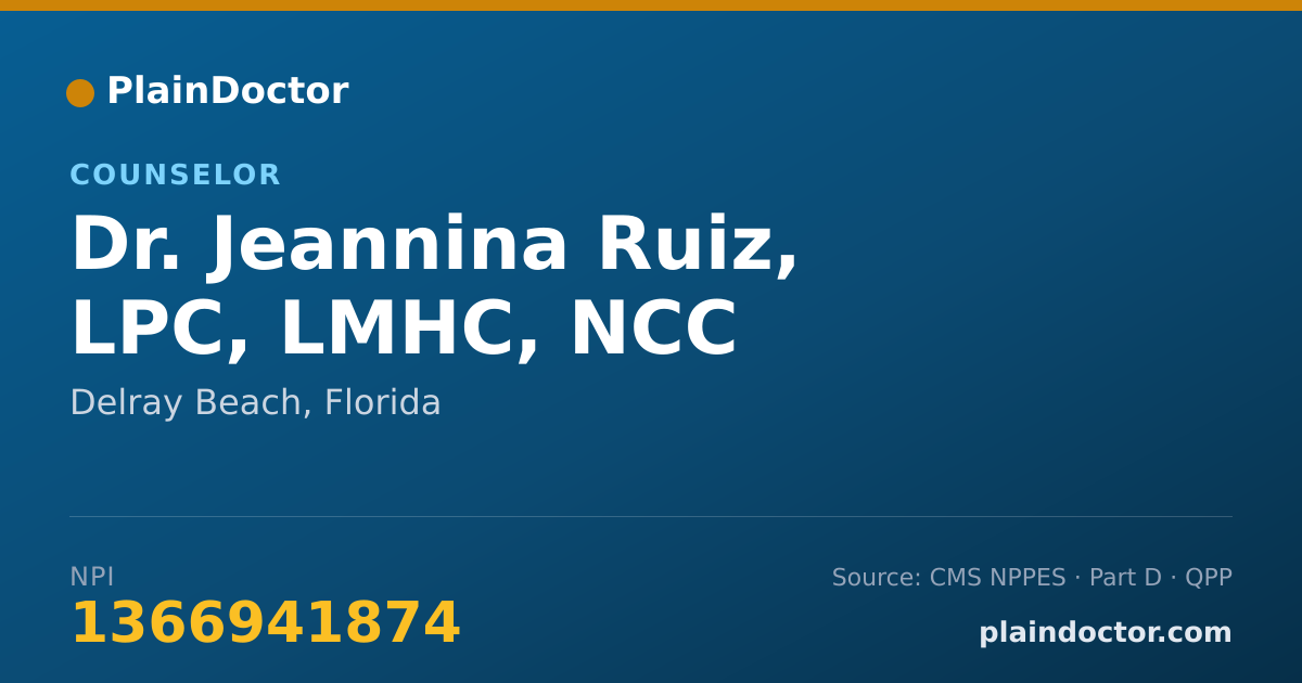 Shareable card for Jeannina Ruiz, LPC, LMHC, NCC - Counselor, Delray Beach, FL