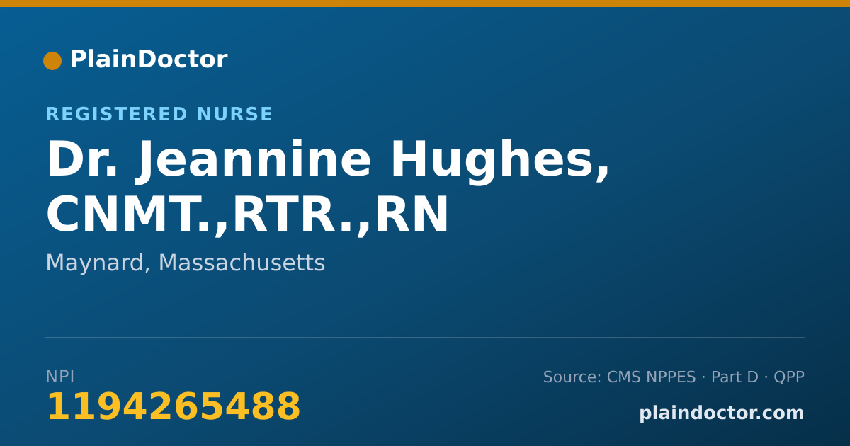 Shareable card for Jeannine Hughes, CNMT.,RTR.,RN - Registered Nurse, Maynard, MA