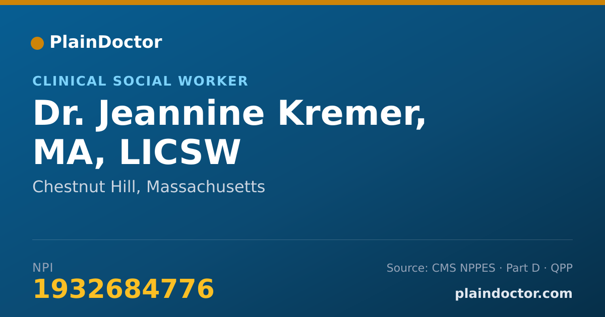 Shareable card for Jeannine Kremer, MA, LICSW - Clinical Social Worker, Chestnut Hill, MA