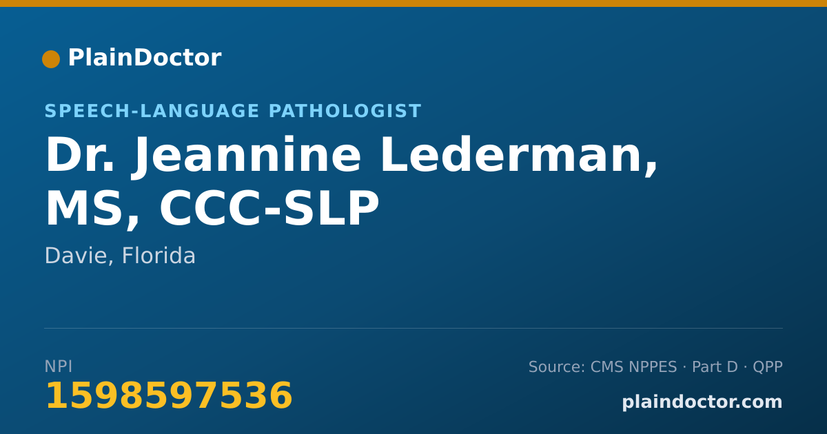 Shareable card for Jeannine Lederman, MS, CCC-SLP - Speech-Language Pathologist, Davie, FL