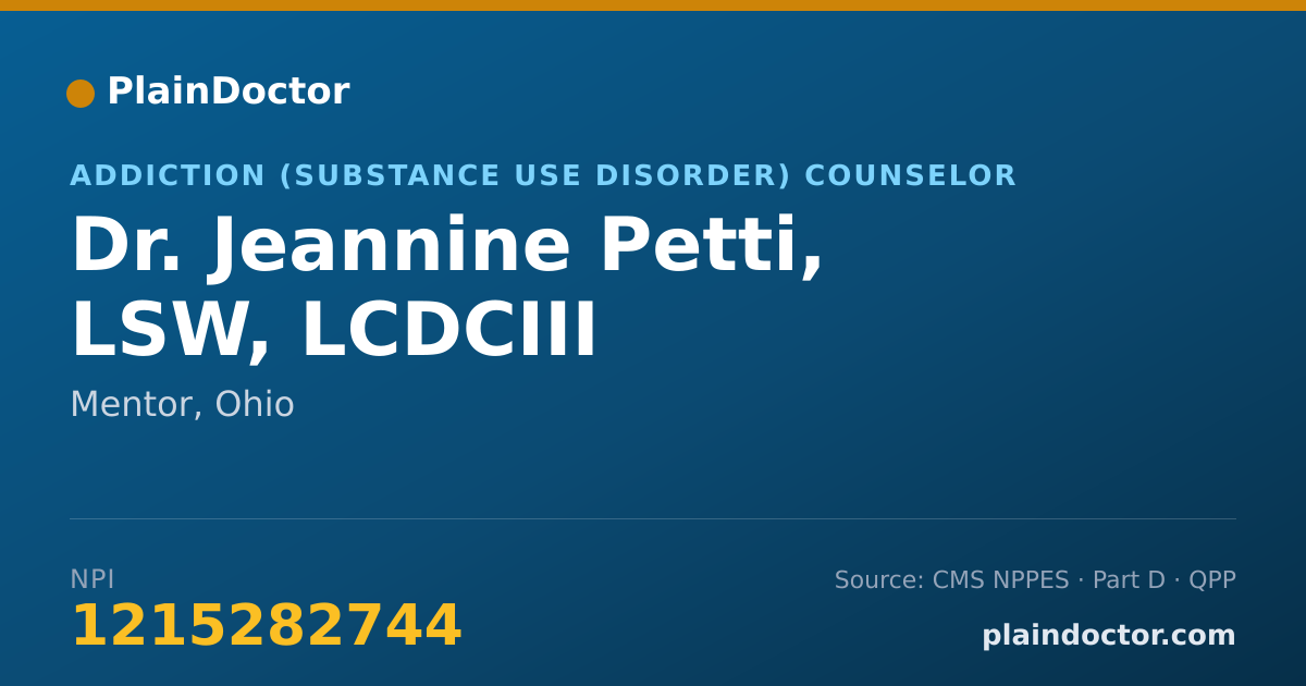 Shareable card for Jeannine Petti, LSW, LCDCIII - Addiction (Substance Use Disorder) Counselor, Mentor, OH