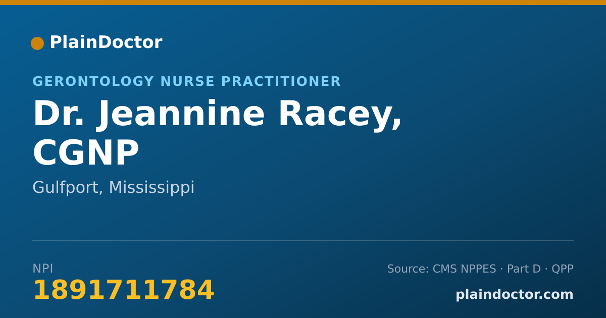 Shareable card for Jeannine Racey, CGNP - Gerontology Nurse Practitioner, Gulfport, MS