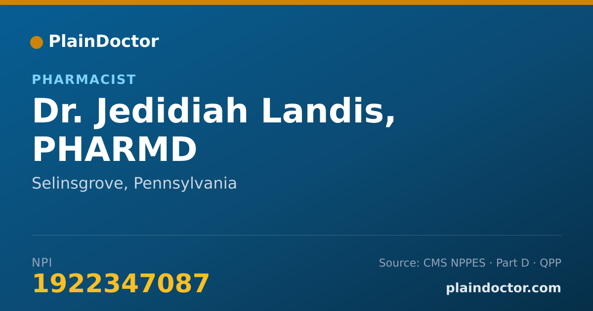 Shareable card for Jedidiah Landis, PHARMD - Pharmacist, Selinsgrove, PA