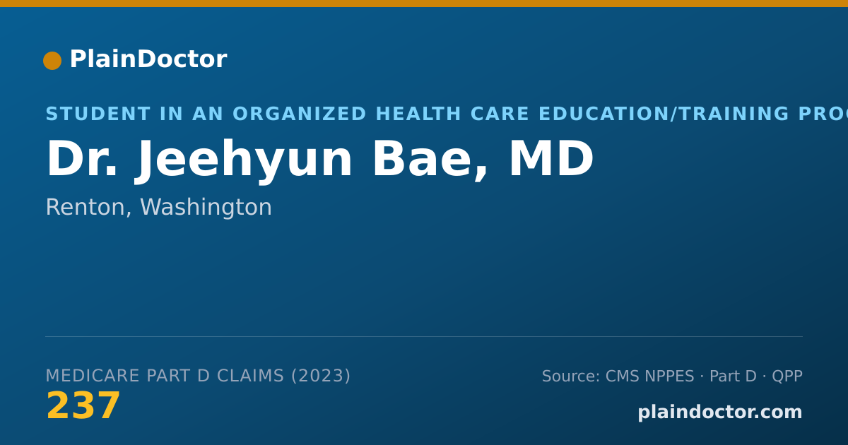 Shareable card for Jeehyun Bae, MD - Student in an Organized Health Care Education/Training Program, Renton, WA