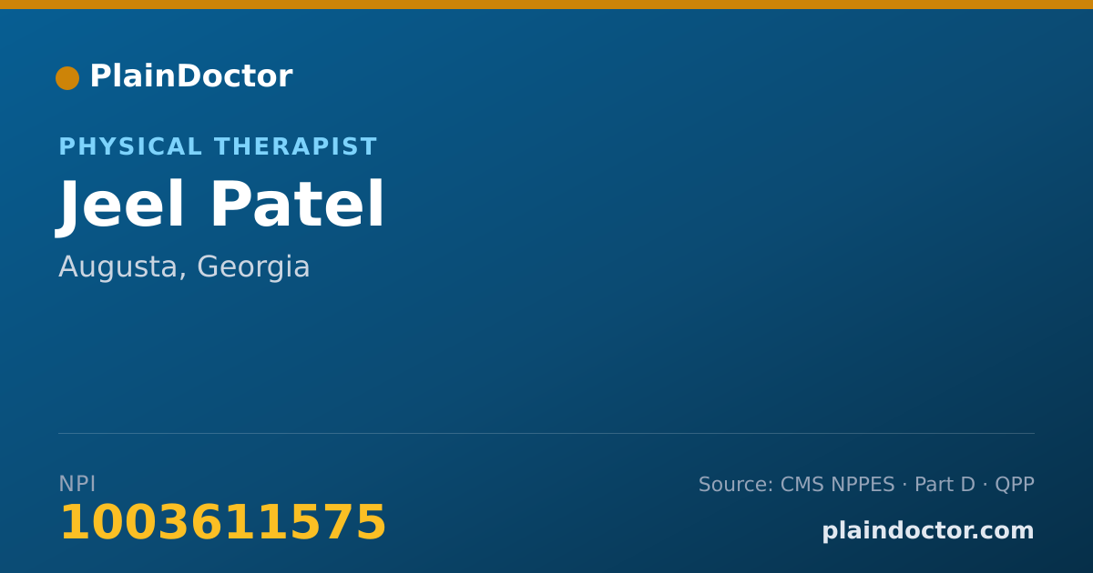 Shareable card for Jeel Patel - Physical Therapist, Augusta, GA