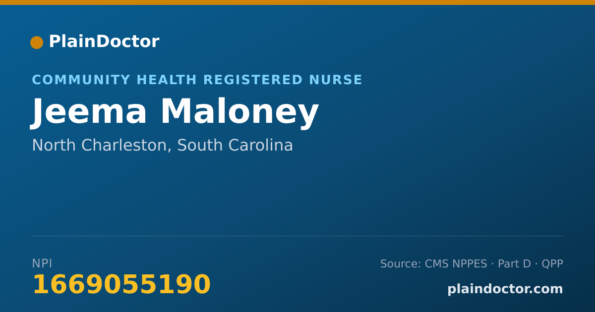 Shareable card for Jeema Maloney - Community Health Registered Nurse, North Charleston, SC