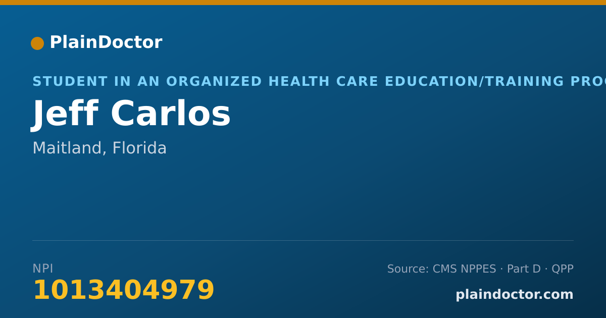 Shareable card for Jeff Carlos - Student in an Organized Health Care Education/Training Program, Maitland, FL