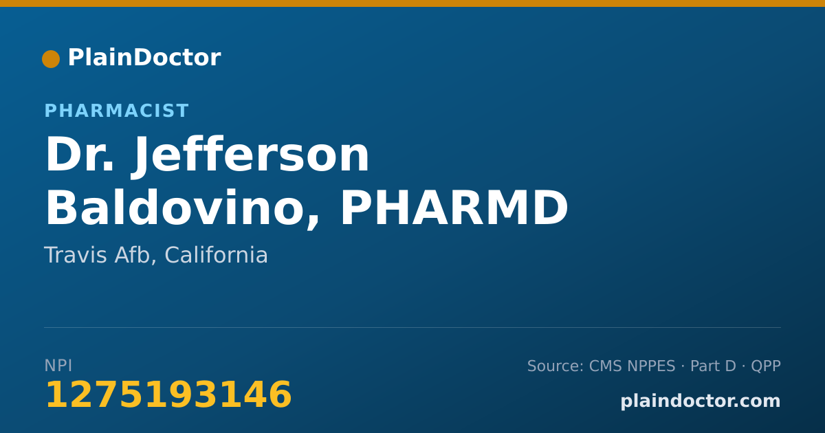 Shareable card for Jefferson Baldovino, PHARMD - Pharmacist, Travis Afb, CA