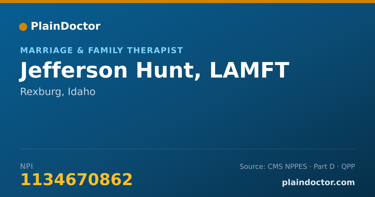Shareable card for Jefferson Hunt, LAMFT - Marriage & Family Therapist, Rexburg, ID