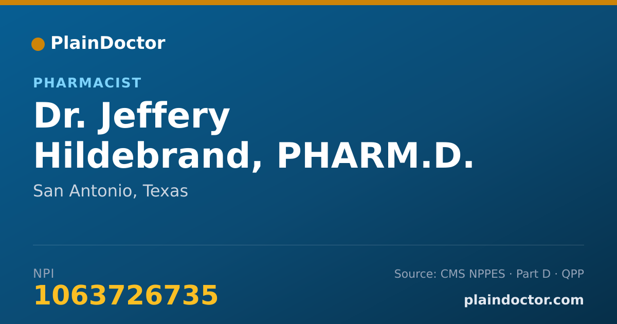 Shareable card for Jeffery Hildebrand, PHARM.D. - Pharmacist, San Antonio, TX