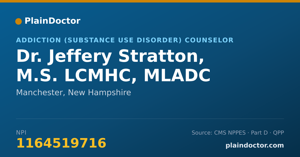 Shareable card for Jeffery Stratton, M.S.  LCMHC, MLADC - Addiction (Substance Use Disorder) Counselor, Manchester, NH
