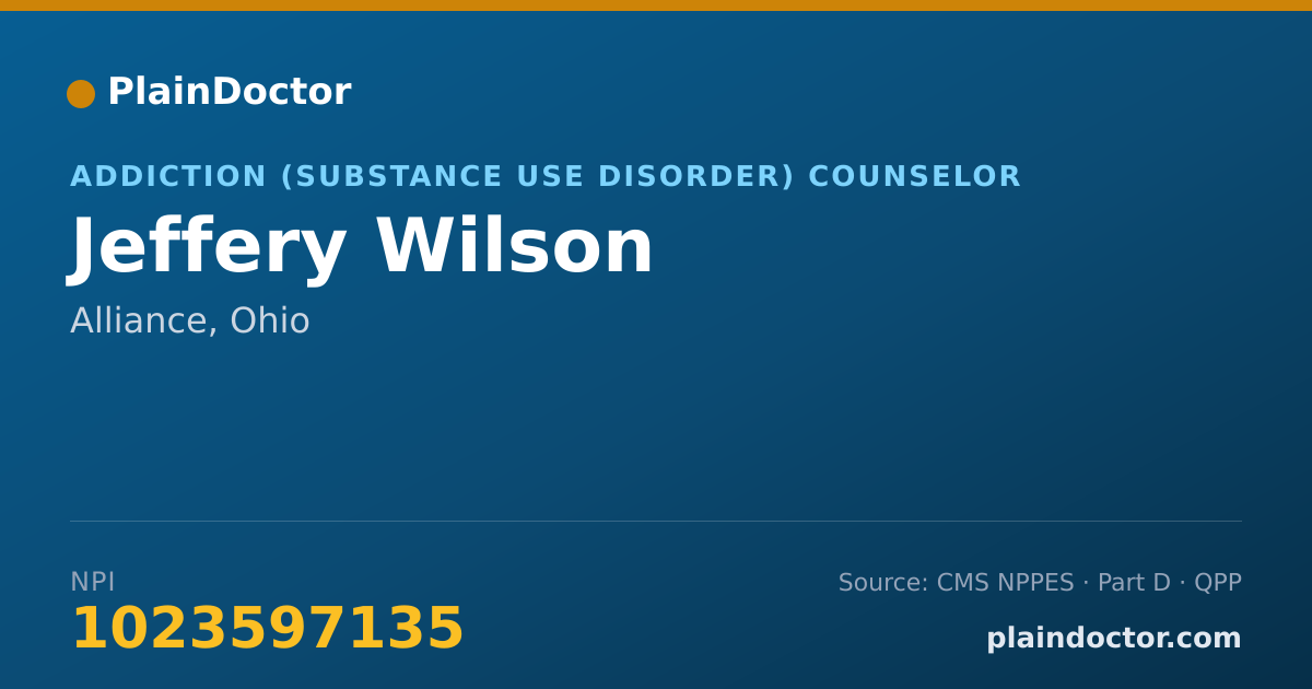 Shareable card for Jeffery Wilson - Addiction (Substance Use Disorder) Counselor, Alliance, OH