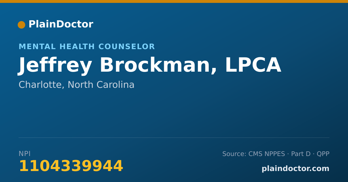 Shareable card for Jeffrey Brockman, LPCA - Mental Health Counselor, Charlotte, NC
