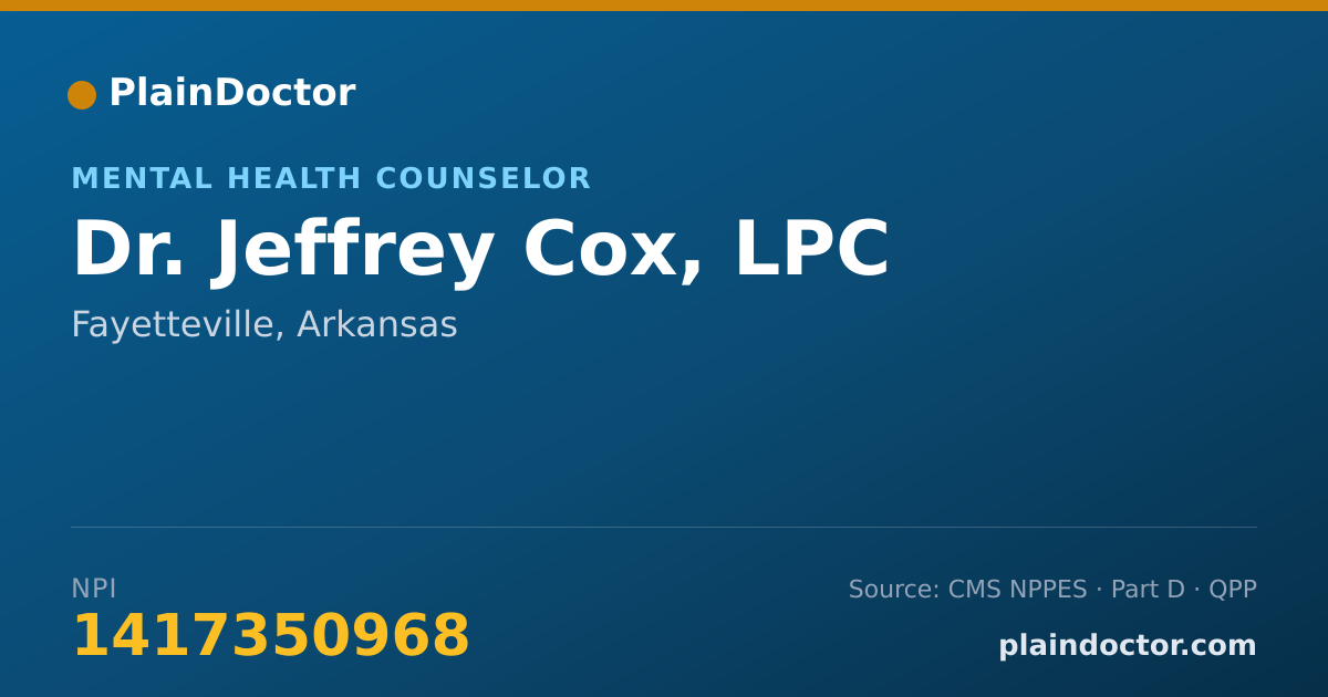Shareable card for Jeffrey Cox, LPC - Mental Health Counselor, Fayetteville, AR