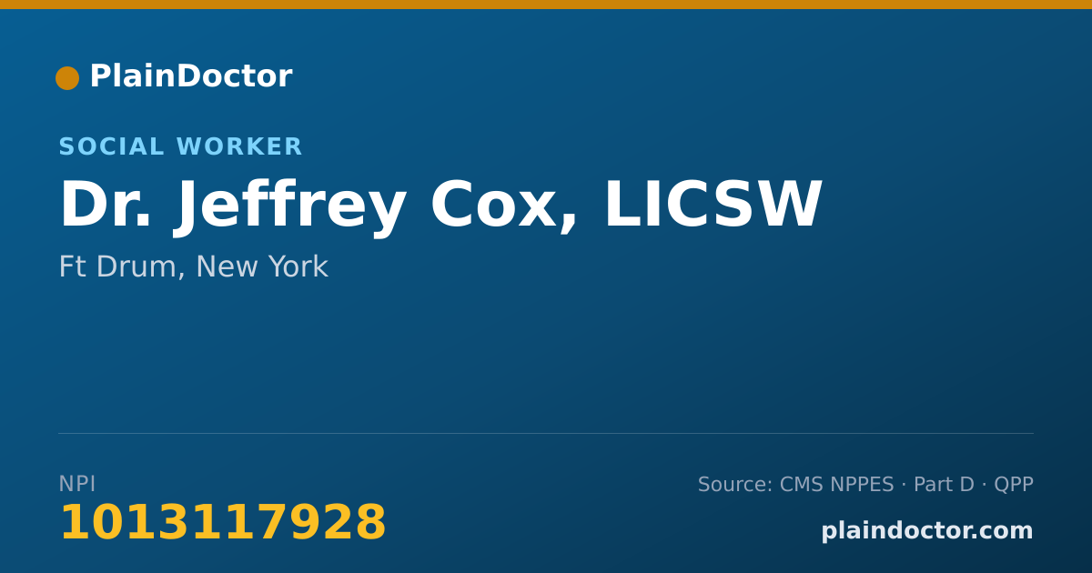 Shareable card for Jeffrey Cox, LICSW - Social Worker, Ft Drum, NY
