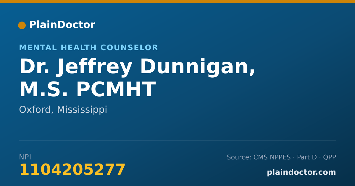 Shareable card for Jeffrey Dunnigan, M.S. PCMHT - Mental Health Counselor, Oxford, MS