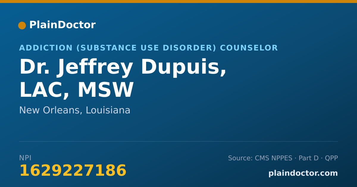 Shareable card for Jeffrey Dupuis, LAC, MSW - Addiction (Substance Use Disorder) Counselor, New Orleans, LA