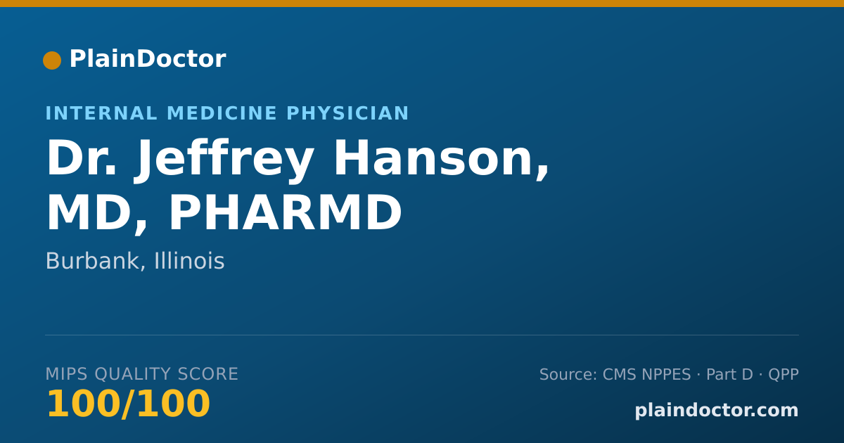 Shareable card for Jeffrey Hanson, MD, PHARMD - Pharmacist, Burbank, IL