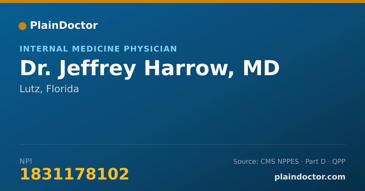 Shareable card for Jeffrey Harrow, MD - Internal Medicine Physician, Lutz, FL