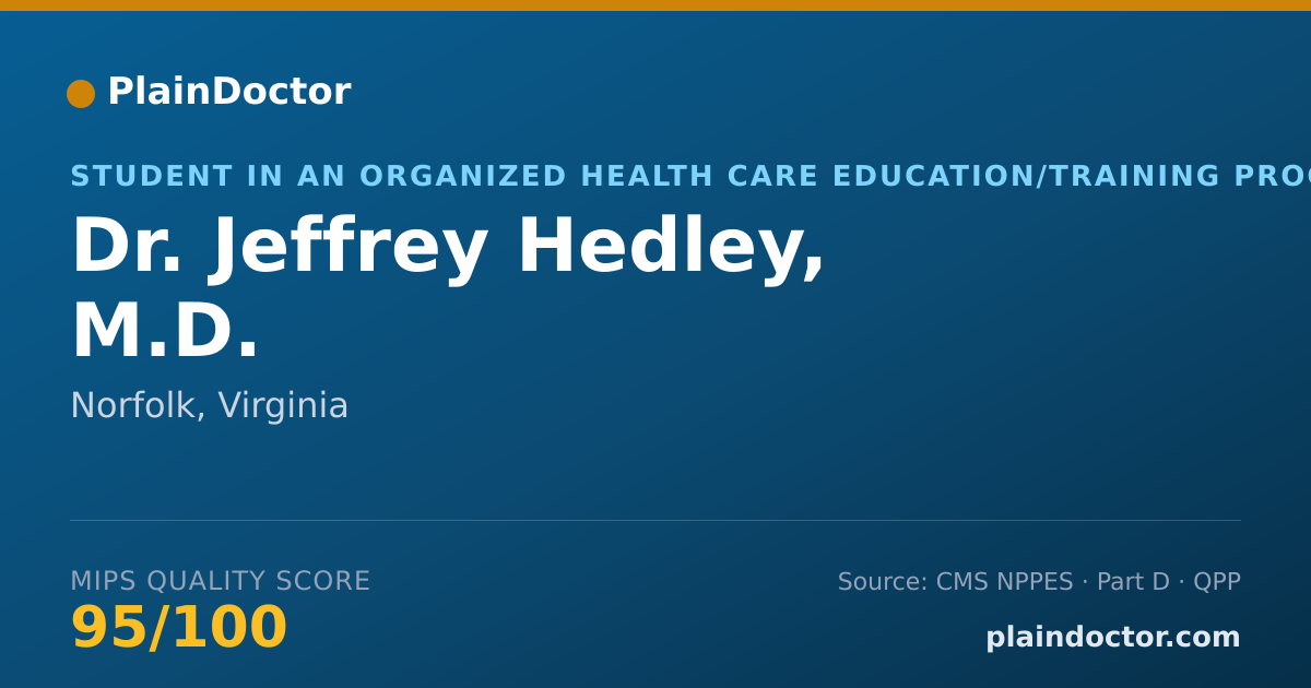 Shareable card for Jeffrey Hedley, M.D. - Student in an Organized Health Care Education/Training Program, Norfolk, VA