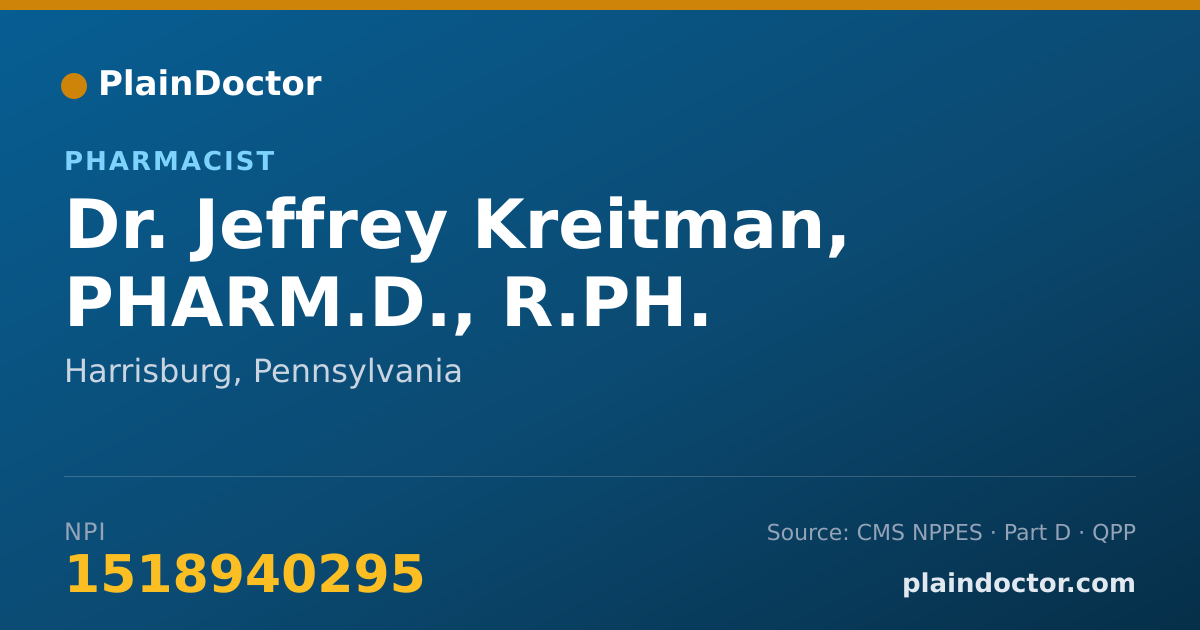 Shareable card for Jeffrey Kreitman, PHARM.D., R.PH. - Pharmacist, Harrisburg, PA