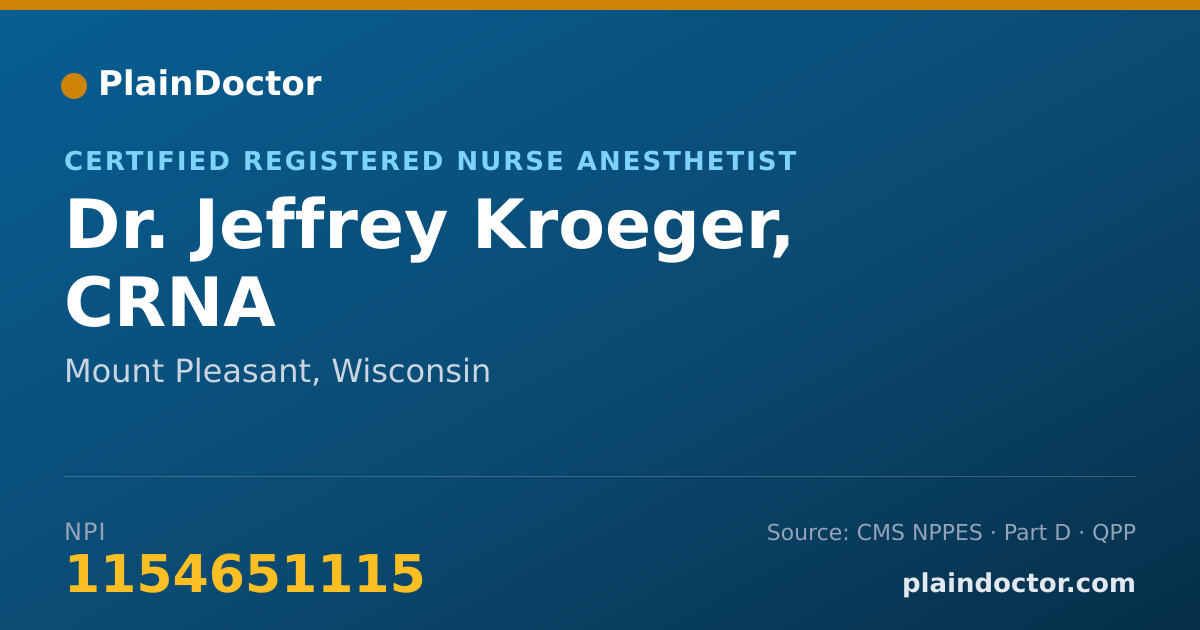 Shareable card for Jeffrey Kroeger, CRNA - Certified Registered Nurse Anesthetist, Mount Pleasant, WI