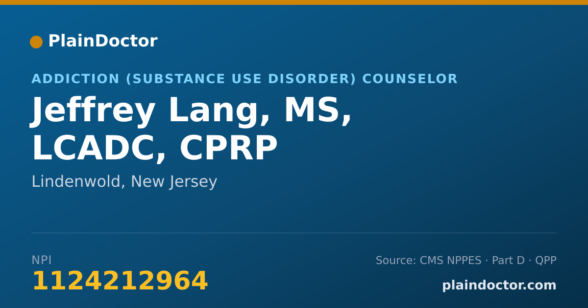 Shareable card for Jeffrey Lang, MS, LCADC, CPRP - Addiction (Substance Use Disorder) Counselor, Lindenwold, NJ