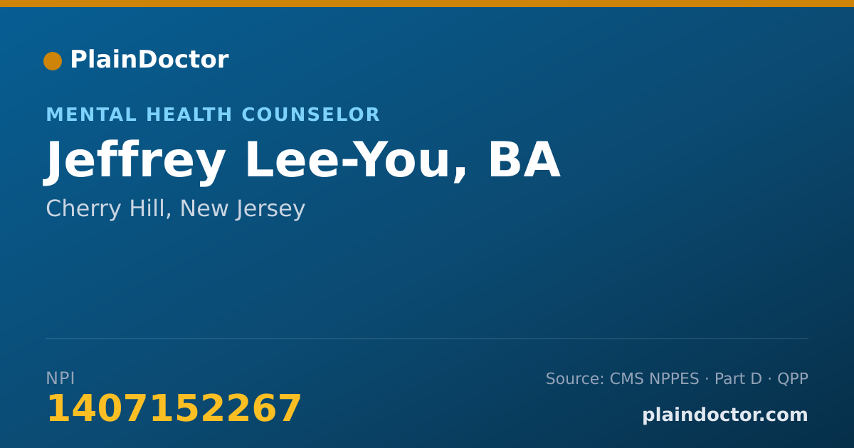 Shareable card for Jeffrey Lee-You, BA - Mental Health Counselor, Cherry Hill, NJ