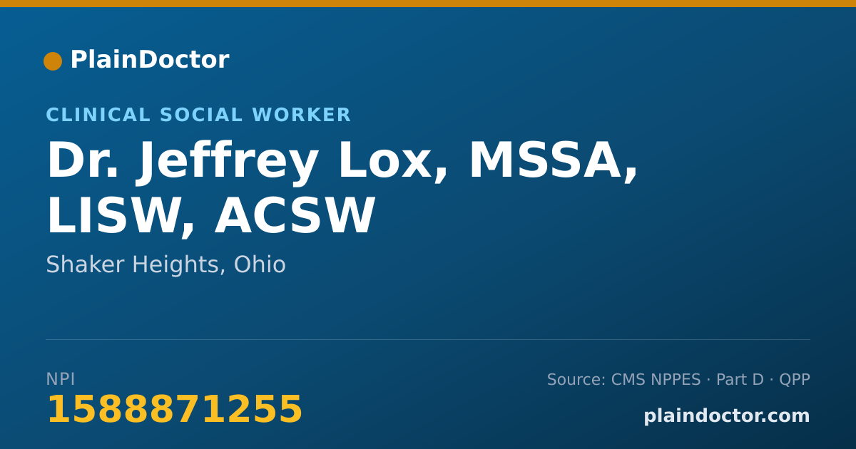 Shareable card for Jeffrey Lox, MSSA, LISW, ACSW - Clinical Social Worker, Shaker Heights, OH