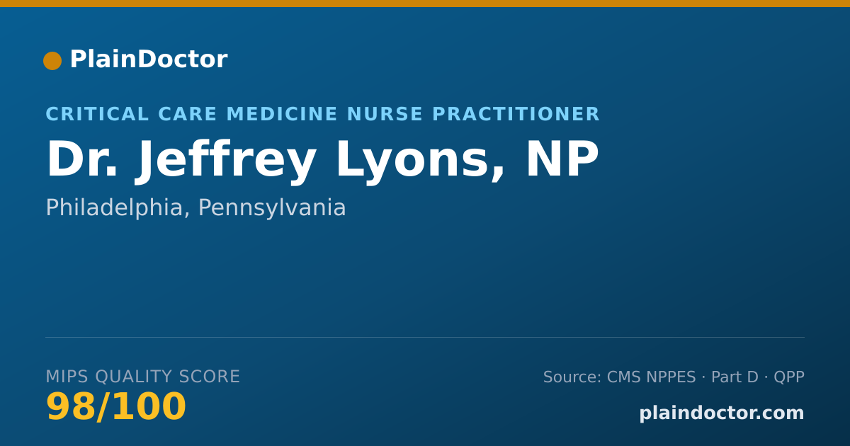 Shareable card for Jeffrey Lyons, NP - Critical Care Medicine Nurse Practitioner, Philadelphia, PA