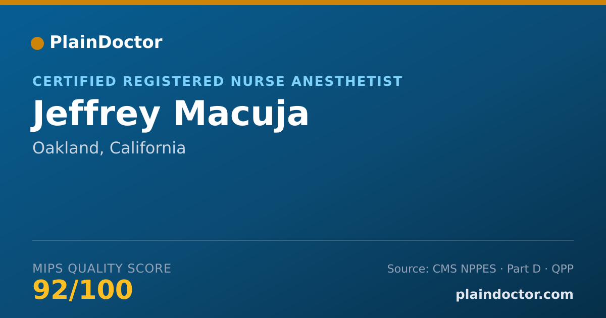 Shareable card for Jeffrey Macuja - Certified Registered Nurse Anesthetist, Oakland, CA