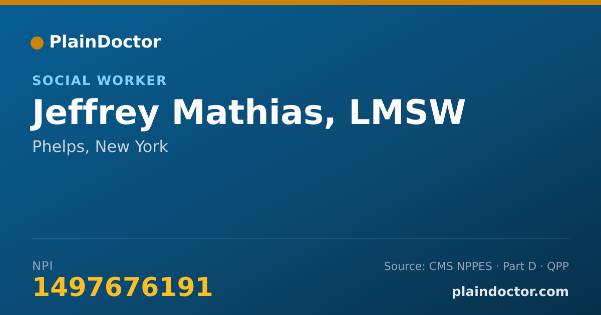 Shareable card for Jeffrey Mathias, LMSW - Social Worker, Phelps, NY