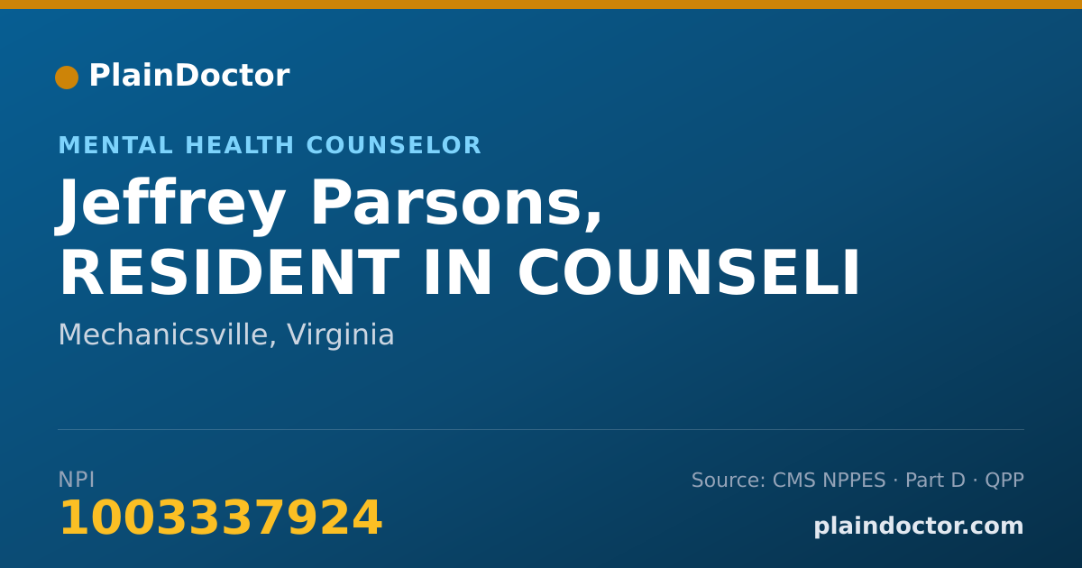 Shareable card for Jeffrey Parsons, RESIDENT IN COUNSELI - Mental Health Counselor, Mechanicsville, VA